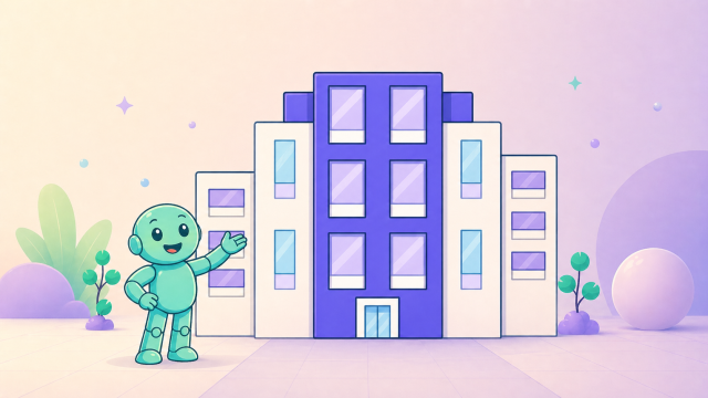 Firmennamen finden Headerbild fuer die Blog Kategorie Business Naming mit Namero vor einem hohen violetten Firmengebaeude.