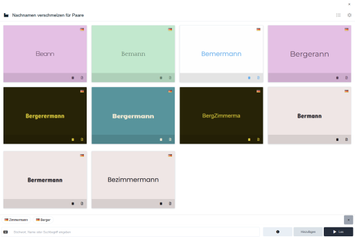 Beispiele von Namensvorschlägen aus einem 